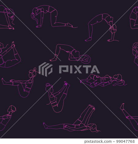 Seamless pattern with single line drawings of yoga poses 99047768
