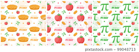 Set of Pi Day Seamless Pattern Design with Mathematical Constants or Baked Pie in Template Hand Drawn Cartoon Flat Illustration 99048713