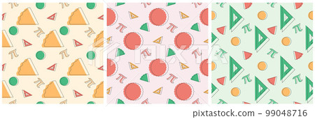 Set of Pi Day Seamless Pattern Design with Mathematical Constants or Baked Pie in Template Hand Drawn Cartoon Flat Illustration 99048716