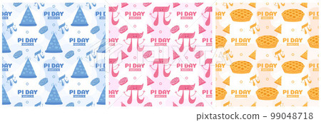 Set of Pi Day Seamless Pattern Design with Mathematical Constants or Baked Pie in Template Hand Drawn Cartoon Flat Illustration 99048718