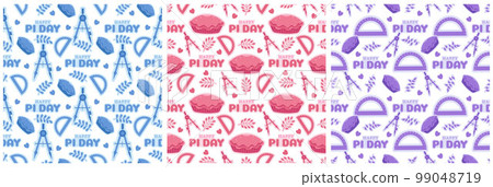 Set of Pi Day Seamless Pattern Design with Mathematical Constants or Baked Pie in Template Hand Drawn Cartoon Flat Illustration 99048719