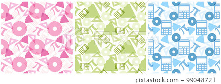 Set of Pi Day Seamless Pattern Design with Mathematical Constants or Baked Pie in Template Hand Drawn Cartoon Flat Illustration Set of Pi Day Seamless Pattern Design with Mathematical Constants or Baked Pie in Template Hand Drawn Cartoon Flat Illustration 99048721