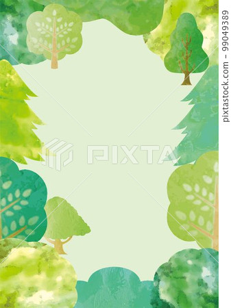 框架背景夏天森林樹綠色風景水彩複製空間例證材料 99049389