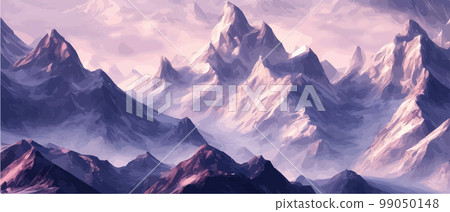 Fantasy epic magic mountain landscape. Mystical winter valley valley , Panoramic view of big mountains . Mountains landscape. Rural nature background. hills horizon 99050148