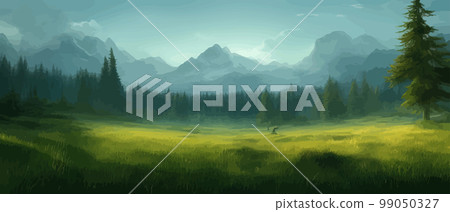 Vector horizontal landscape with fog, forest, mountains, morning sunlight. Illustration panoramic view, fogs silhouettes. Nice wallpaper, background, banner, cover, poster. natural clean landscape Vector horizontal landscape with fog, forest, mountains, morning sunlight. Illustration panoramic view, fogs silhouettes. Nice wallpaper, background, banner, cover, poster. natural clean landscape 99050327