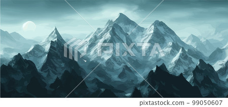 Fantasy epic magic mountain landscape. Mystical winter valley valley , Panoramic view of big mountains . Mountains landscape. Rural nature background. hills horizon 99050607