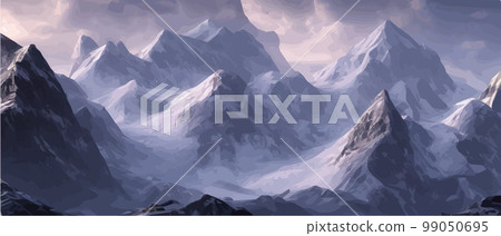 Fantasy epic magic mountain landscape. Mystical winter valley valley , Panoramic view of big mountains . Mountains landscape. Rural nature background. hills horizon 99050695