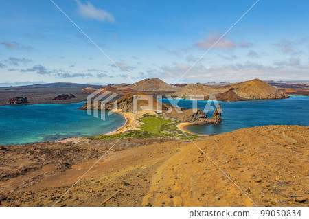 Galapagos Bartolome Island. Islas Galapagos nature travel landscape. Sullivan bay, east coast of Santiago island viewpoint Galapagos Bartolome Island. Islas Galapagos nature travel landscape. Sullivan bay, east coast of Santiago island viewpoint 99050834
