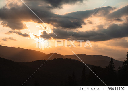 colorful sunset on top of ukrainian mountain colorful sunset on top of ukrainian mountain 99051102
