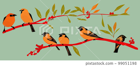 drawing a bird on a flowering tree branches. Vintage sketch of beautiful birds with flowers. Welcoming card design. , banner illustration. Ideal for fabric, wallpaper, gifts or postcard design. drawing a bird on a flowering tree branches. Vintage sketch of beautiful birds with flowers. Welcoming card design. , banner illustration. Ideal for fabric, wallpaper, gifts or postcard design. 99051198