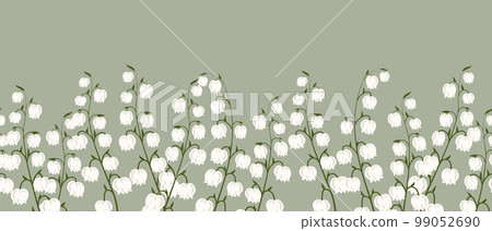 Seamless border, spring flowers lilies of the valley. Spring background with copy space. Illustration, template, print, vector 99052690