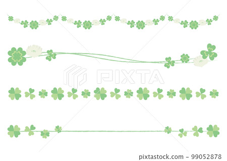 三葉草（白三葉草）線、格線和裝飾邊框的矢量插圖集 99052878