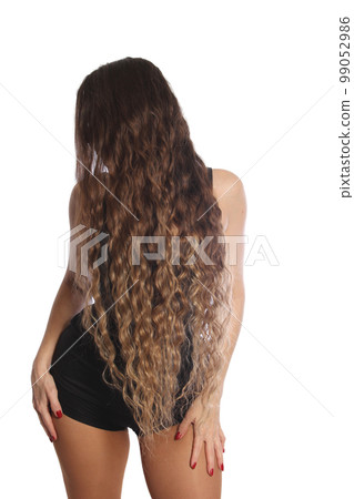 Woman With Natural Long Wavy Hair Isolated on White Background Woman With Natural Long Wavy Hair Isolated on White Background 99052986