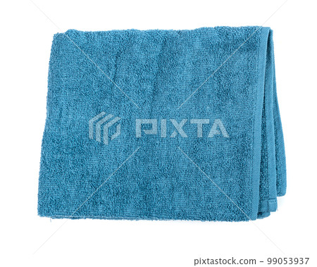Folded Blue Towel Isolated. New Terry Cotton Towel, Soft Washcloth Folded Blue Towel Isolated. New Terry Cotton Towel, Soft Washcloth 99053937