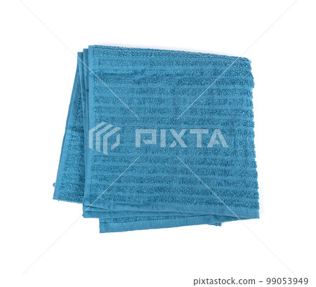 Folded Blue Towel Isolated. New Terry Cotton Towel, Soft Washcloth 99053949