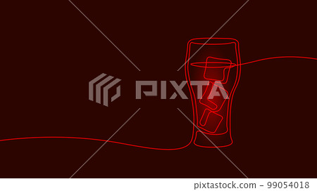 One line continuous glass of cola ice symbol concept. Silhouette of cold sparkling sugar drink lemonade technology icon. Digital white single line sketch drawing vector illustration 99054018