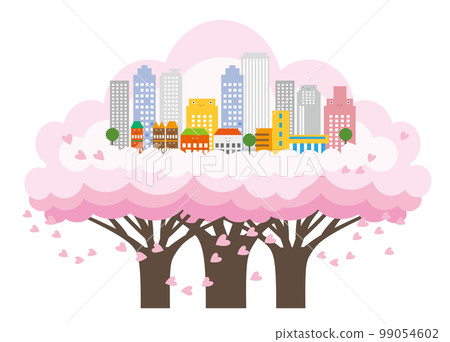 Beautiful spring cityscape and scenery of life with cherry blossoms 99054602