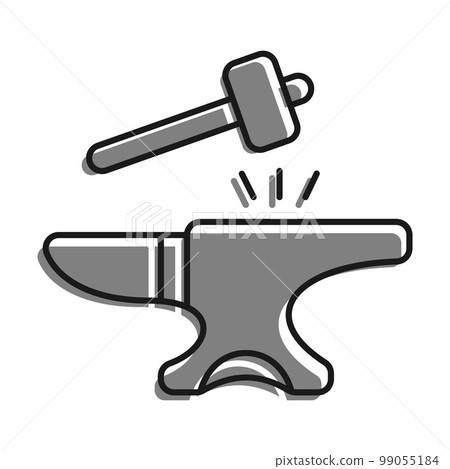 Linear filled with gray color icon, Hammer Hits The Anvil. Blacksmith Craft, Production Of Metal Products. Simple black and white vector Isolated On white background 99055184