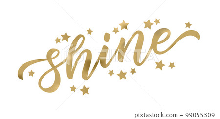 SHINE. Gold effect. Word shine on white background. Vector illustration with stars 99055309