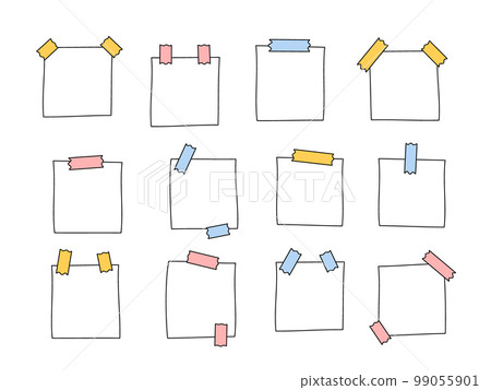 Paper notes doodles set. Vector illustration of cute hand drawn memo reminders. Blanks for to do list, planner, schedule. Square whitr papers with colorful sticky tapes Paper notes doodles set. Vector illustration of cute hand drawn memo reminders. Blanks for to do list, planner, schedule. Square whitr papers with colorful sticky tapes 99055901