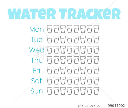 Water tracker vector template. . drinking water checklist. Water tracker with ice. vector illustration. Doodle style. 99055902