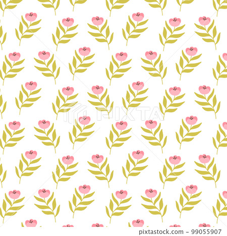 Seamless pattern with flowers. Spring print with blooming flowers. Vector illustration. Flat hand drawn style. Seamless pattern with flowers. Spring print with blooming flowers. Vector illustration. Flat hand drawn style. 99055907