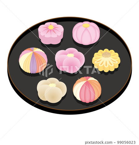 Various Japanese sweets and nerikiri on a tray Various Japanese sweets and nerikiri on a tray 99056023
