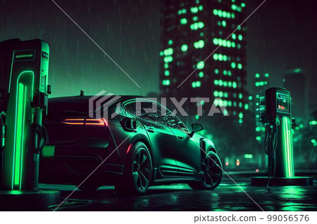 EV charging station for electric car in concept green energy Created with Generative AI technology. EV charging station for electric car in concept green energy Created with Generative AI technology. 99056576