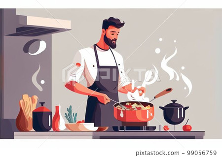Chef cooking with fresh vegetable for healthy food in kitchen Created with Generative AI technology. 99056759