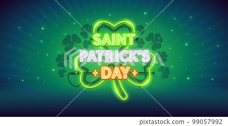 St. Patrick's Day Neon Sign on Green Background St. Patrick's Day Neon Sign on Green Background 99057992