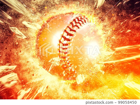 3d rendering baseball ball background with composite explosion and fire effect 99058450