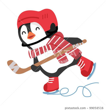 Cute Penguin playing ice hockey 99058516