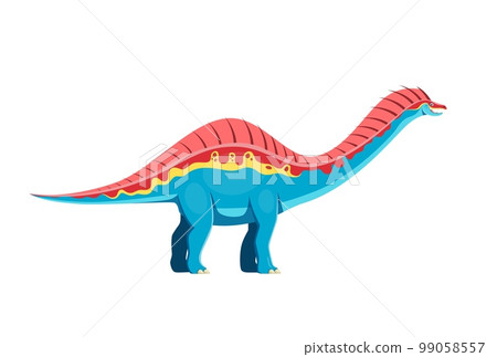 Cartoon Amargasaurus dinosaur character. Extinct lizard, prehistoric monster or paleontology reptile. Ancient wildlife dinosaur, Cretaceous era herbivore creature cute vector personage with spine sail 99058557