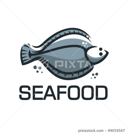 Flounder seafood icon. Fishing company, seafood shop, restaurant or bar sea food meals or dishes menu vector icon or symbol. Fresh fish market emblem or sign with flounder flat fish 99058567