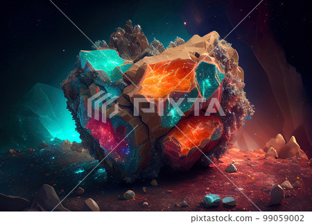 gem of extraterrestrial origin in space, natural resource from another planet in outer space gem of extraterrestrial origin in space, natural resource from another planet in outer space 99059002