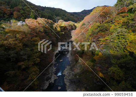 群馬縣秋天的東津峽八葉水壩下游東津峽大橋附近的東津峽景色 2022 年 11 月 4 日 群馬縣秋天的東津峽八葉水壩下游東津峽大橋附近的東津峽景色 2022 年 11 月 4 日 99059458