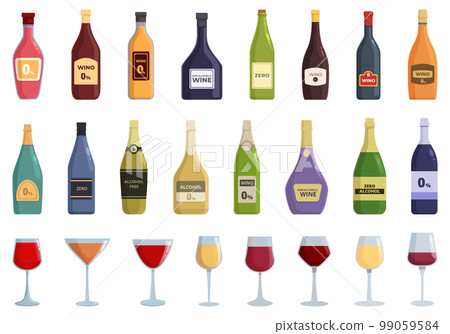 Non-alcoholic wine icons set cartoon vector. Summer party. Restaurant menu 99059584