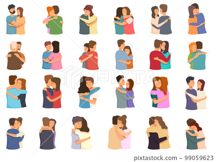 Warm embrace icons set cartoon vector. Couple...-插圖素材 [99059623] - PIXTA圖庫