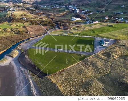 Aerial view of Glencolumbkille GAA field in County Donegal, Republic of Irleand Aerial view of Glencolumbkille GAA field in County Donegal, Republic of Irleand 99060065