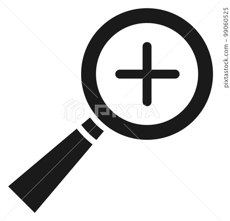 Black magnifying glass with croos sign. Zoom in symbol 99060525
