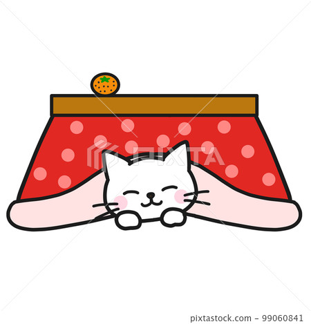 A white cat sleeping comfortably under a kotatsu - Stock Illustration ...