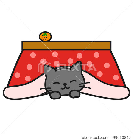 A black cat sleeping comfortably under a kotatsu 99060842