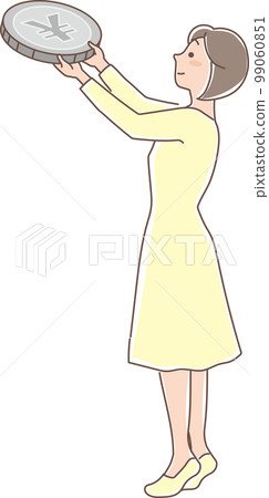 累積_銀幣累積_持幣女人_全身 99060851