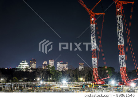 "Aichi Prefecture" New Aichi Prefectural Gymnasium under construction, Nagoya Castle and night view of skyscrapers "Aichi Prefecture" New Aichi Prefectural Gymnasium under construction, Nagoya Castle and night view of skyscrapers 99061546