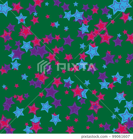 Green vector background, with stars in blue and lilac, pink colors. Vector confetti background pattern Green vector background, with stars in blue and lilac, pink colors. Vector confetti background pattern 99061607