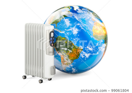 Electric oil heater with Earth Globe, 3D rendering 99061804