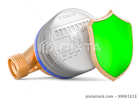 Water meter with shield, 3D rendering Water meter with shield, 3D rendering 99061818