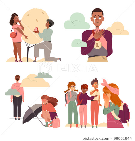 People Characters Crying and Weeping Feeling Deep Emotion Vector Set 99061944