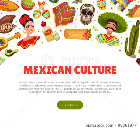 Ethnic Mexican Symbols Banner Design with Traditional Objects Vector Template 99061977