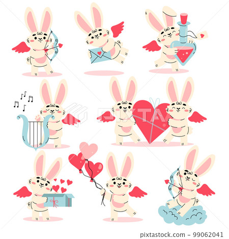 Cute Cupid Bunny with Wings and Heart as Love and Affection Symbol Vector Set Cute Cupid Bunny with Wings and Heart as Love and Affection Symbol Vector Set 99062041